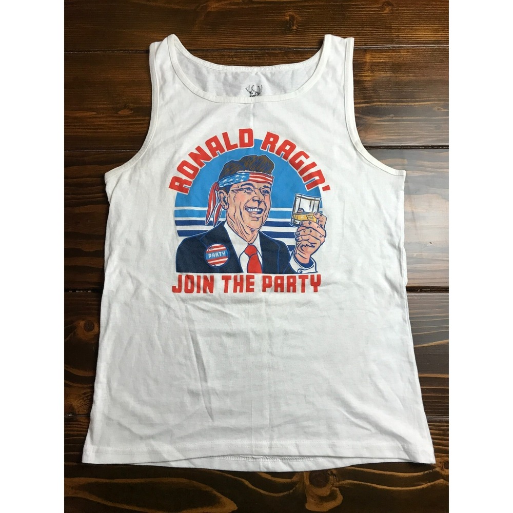 Staghorn Shirt, Men's Small, White, Ronald Ragin' Join the Party USA Patriotic